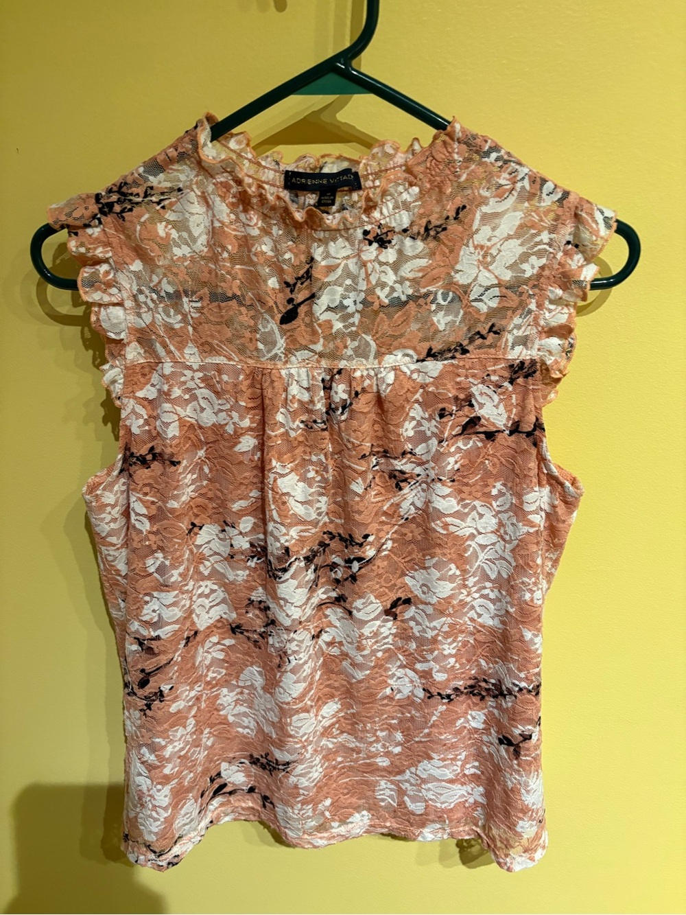 Adrienne Vittadini Peach Floral Lace Sleeveless Top